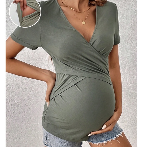 Maternity Surplice Short Sleeve Top - Picture 2 of 5